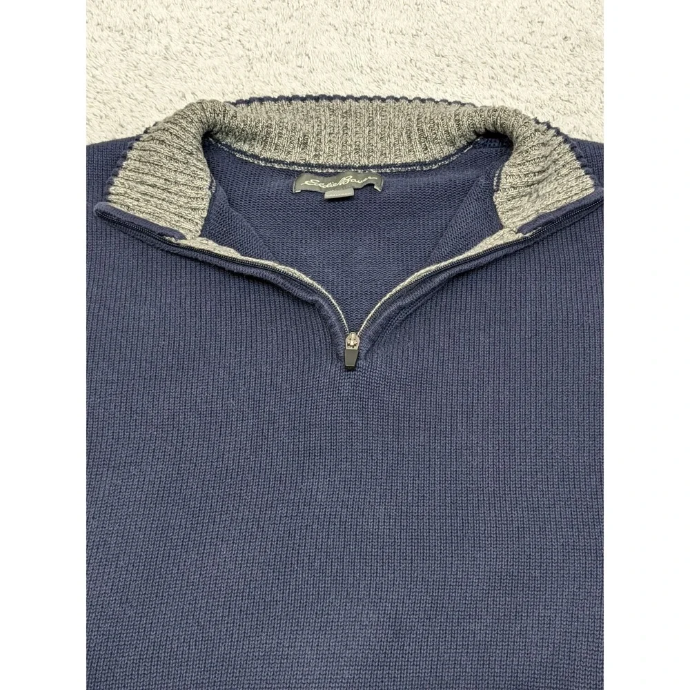 Eddie Bower Quarter‎ Zip Mock Neck Grandpa Core Sweater Navy Blue XLT Fisherman - Picture 5 of 15